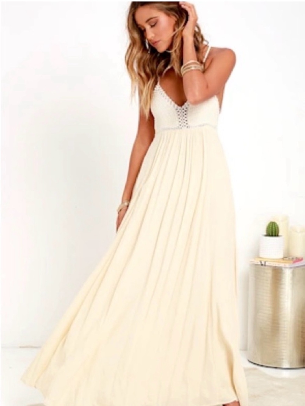 NWT LULU’S Hippie Hippie Chic Cream Maxi Dress ~ Small